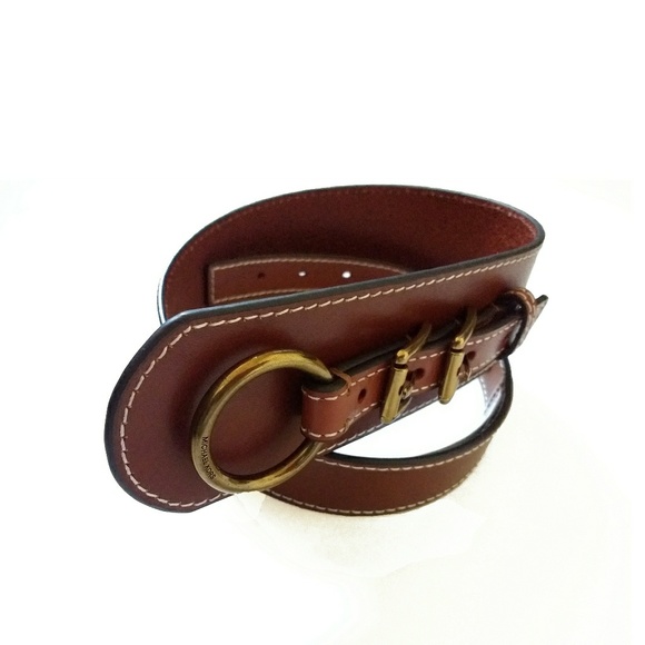 New! MICHAEL KORS Double-Buckle Leather Belt Brown - Picture 5 of 5